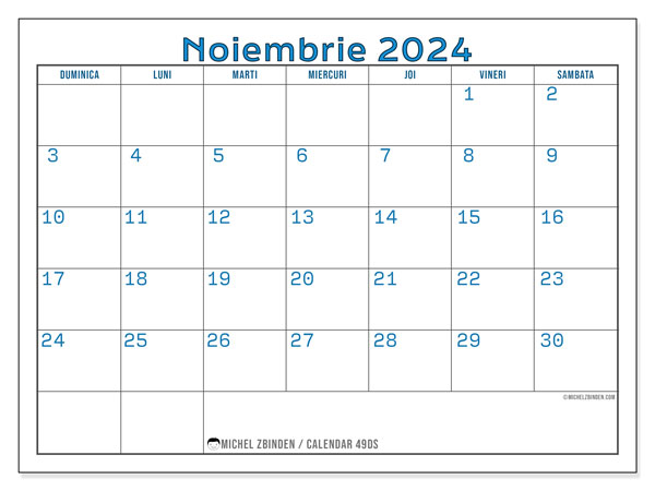 Calendar noiembrie 2024 “49”. Program imprimabil gratuit.. Duminică până sâmbătă