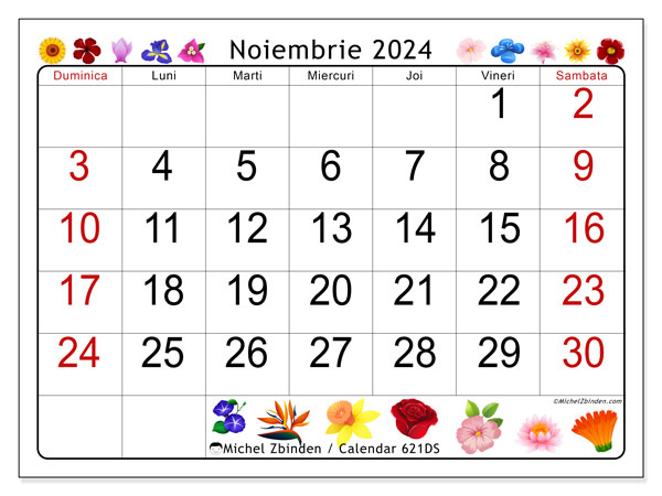 Calendar noiembrie 2024 “621”. Calendar pentru imprimare gratuit.. Duminică până sâmbătă