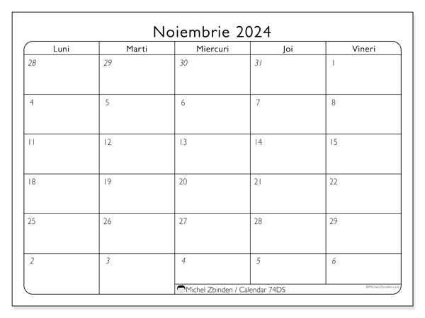 Calendar noiembrie 2024, 74DS. Program imprimabil gratuit.