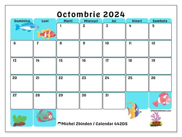 Calendar octombrie 2024, 442DS. Calendar pentru imprimare gratuit.