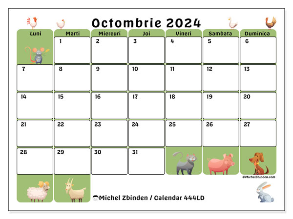 444LD, calendar octombrie 2024, pentru tipar, gratuit.