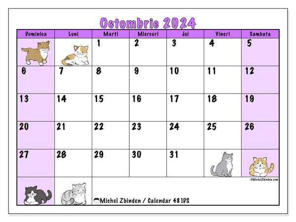 Calendar octombrie 2024 “481”. Calendar pentru imprimare gratuit.. Duminică până sâmbătă