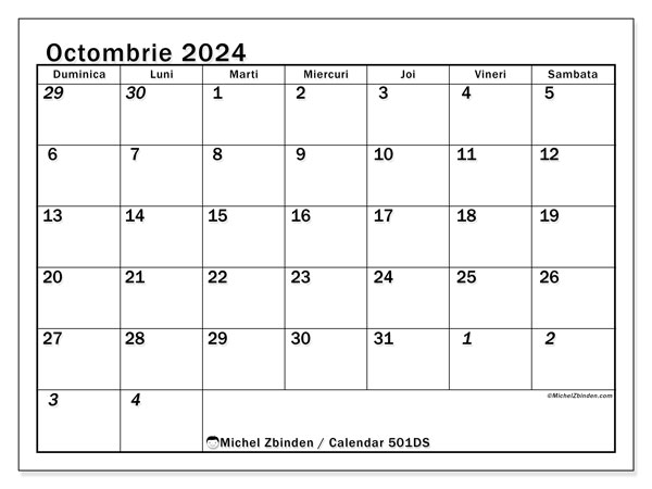 Calendar octombrie 2024 “501”. Program imprimabil gratuit.. Duminică până sâmbătă