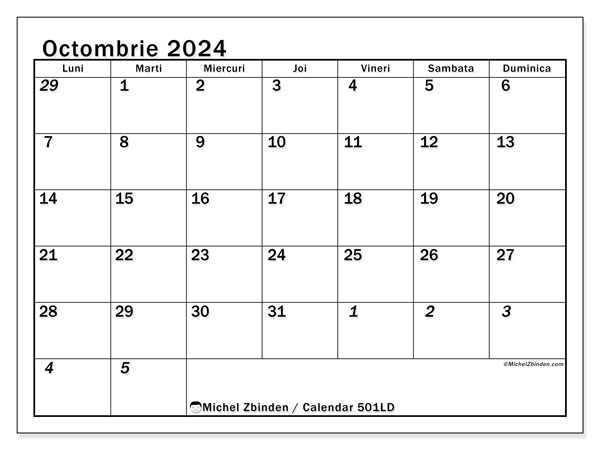 Calendar octombrie 2024 “501”. Program imprimabil gratuit.. Luni până duminică