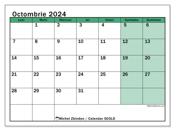 503LD, calendar octombrie 2024, pentru tipar, gratuit.