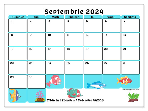Calendar septembrie 2024 “442”. Plan pentru imprimare gratuit.. Duminică până sâmbătă