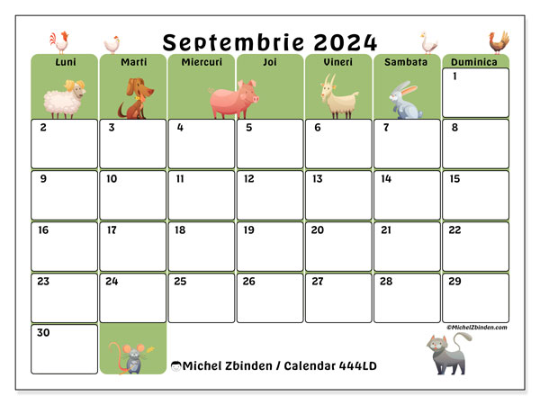 444LD, calendar septembrie 2024, pentru tipar, gratuit.