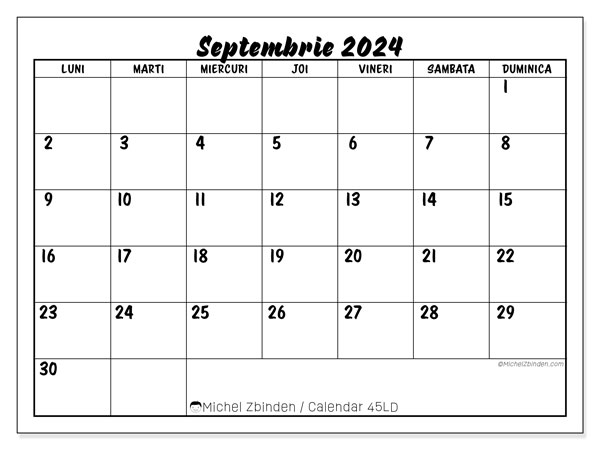 45LD, calendar septembrie 2024, pentru tipar, gratuit.