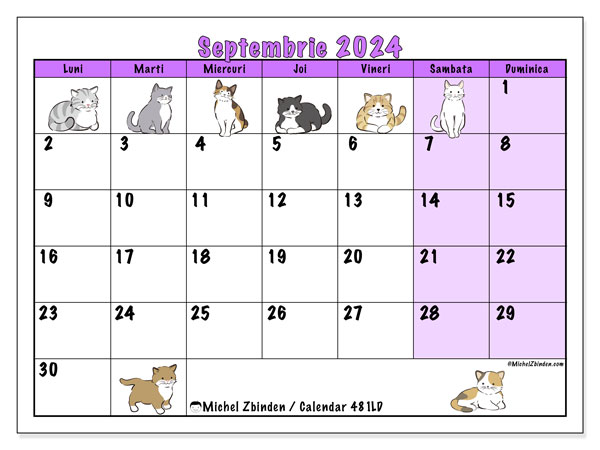 Calendar septembrie 2024 “481”. Plan pentru imprimare gratuit.. Luni până duminică