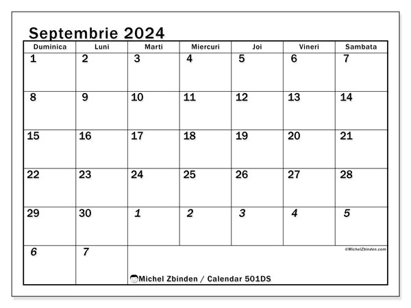 Calendrier à imprimer, septembrie 2024, 501DS