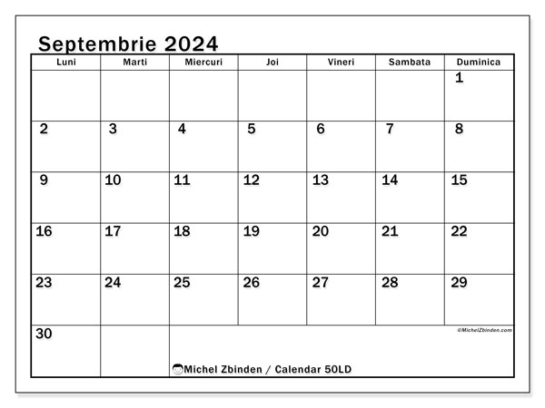 50LD, calendar septembrie 2024, pentru tipar, gratuit.