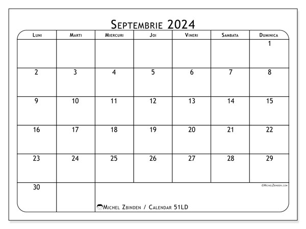 51LD, calendar septembrie 2024, pentru tipar, gratuit.