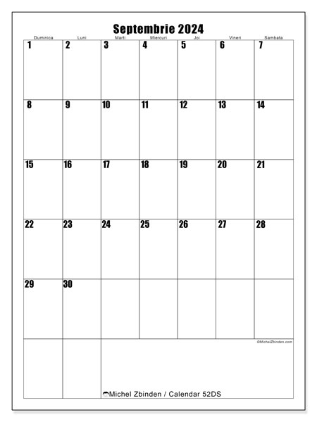 Calendar septembrie 2024 “52”. Plan pentru imprimare gratuit.. Duminică până sâmbătă