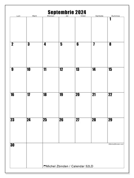 52LD, calendar septembrie 2024, pentru tipar, gratuit.