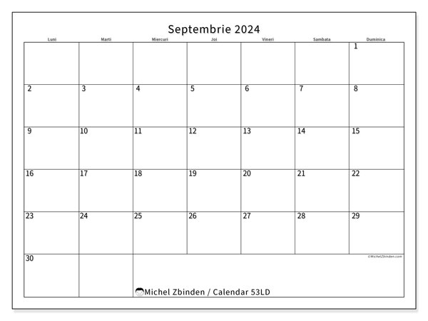 53LD, calendar septembrie 2024, pentru tipar, gratuit.