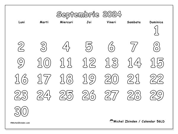 56LD, calendar septembrie 2024, pentru tipar, gratuit.