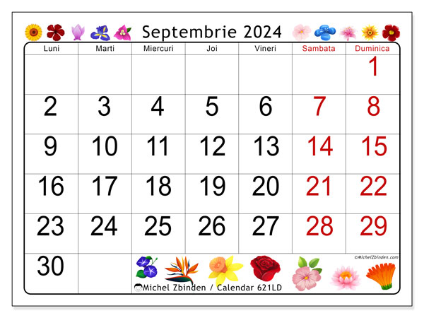 Calendar septembrie 2024 “621”. Program imprimabil gratuit.. Luni până duminică