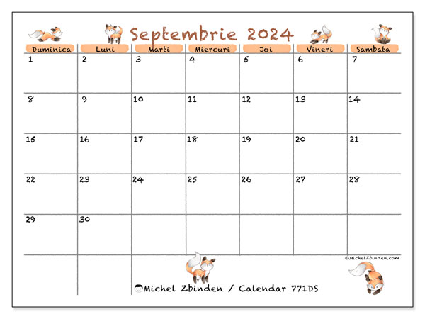 Calendar septembrie 2024, 771DS. Plan pentru imprimare gratuit.