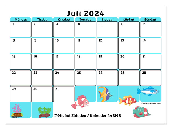 Kalender juli 2024 “442”. Gratis karta som kan skrivas ut.. Måndag till söndag