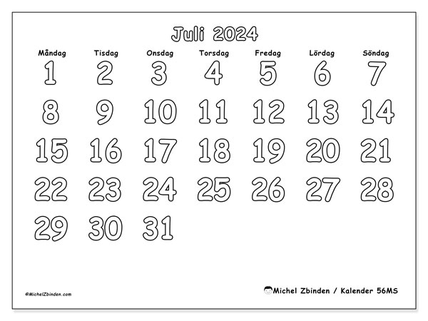 56MS, kalender juli 2024, för utskrift, gratis.
