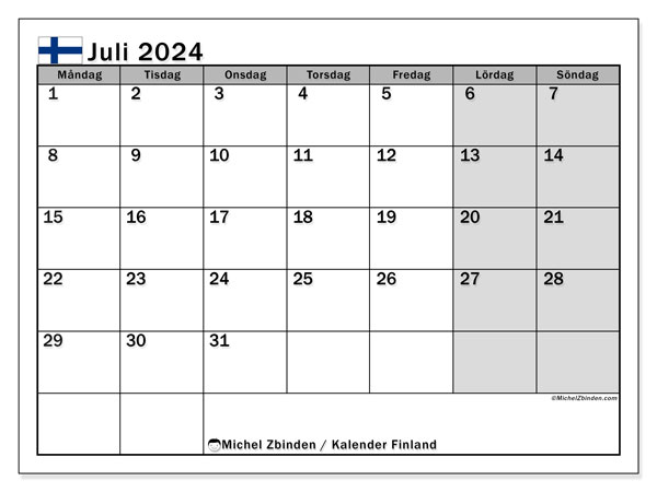 Calendar iulie 2024, Finlanda (SV). Program imprimabil gratuit.