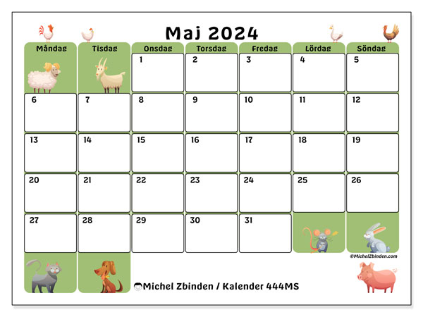 Kalender maj 2024, 444SL. Gratis karta som kan skrivas ut.