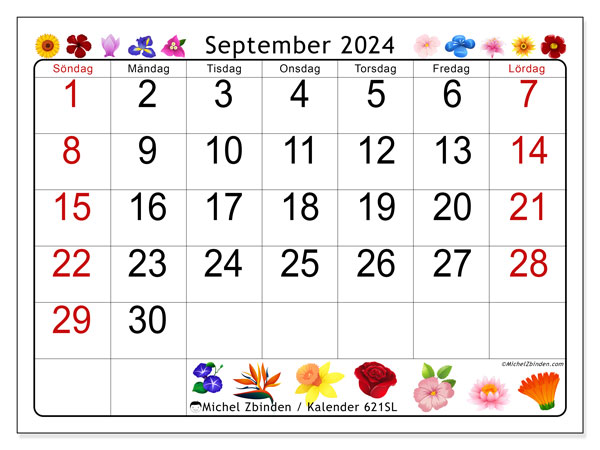 Kalender september 2024, 621SL. Gratis karta som kan skrivas ut.
