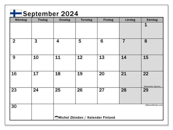 Calendario septiembre 2024, Finlandia(SV). Programa para imprimir gratis.