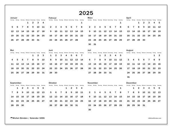Kalender zum Ausdrucken, 2025, 32SS