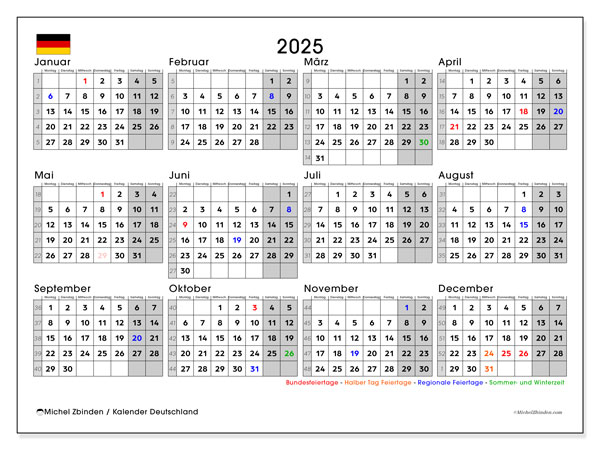 Kalender zum Ausdrucken, Jahrlich 2025, Deutschland