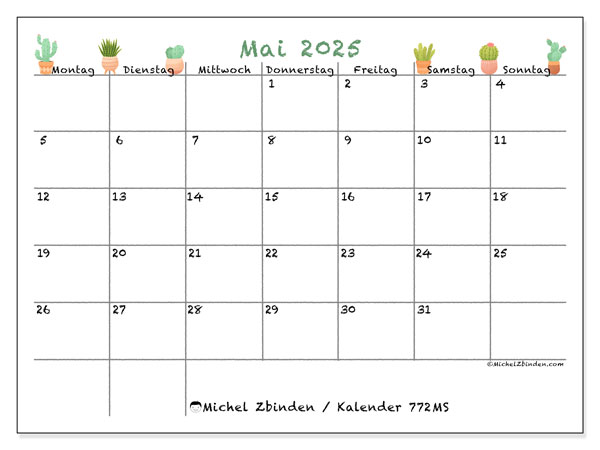 Kalender zum Ausdrucken, Mai 2025, 772MS