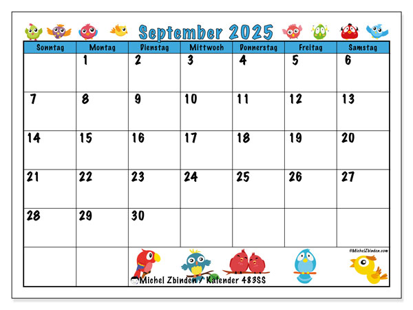 Kalender zum Ausdrucken, September 2025, 483SS