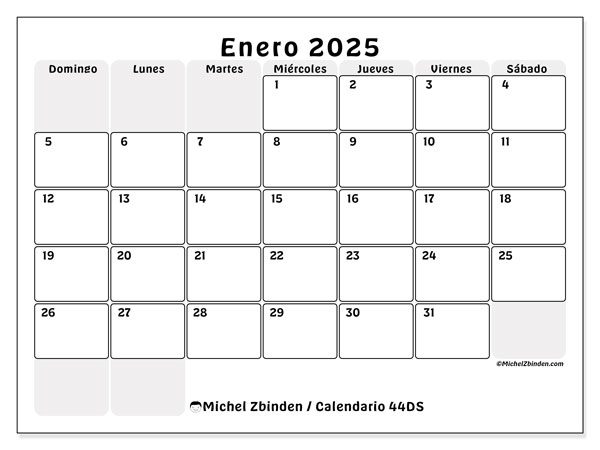 Calendario enero 2025, 44DS. Programa para imprimir gratis.