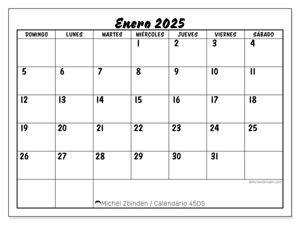 Calendario enero 2025, 45DS. Programa para imprimir gratis.
