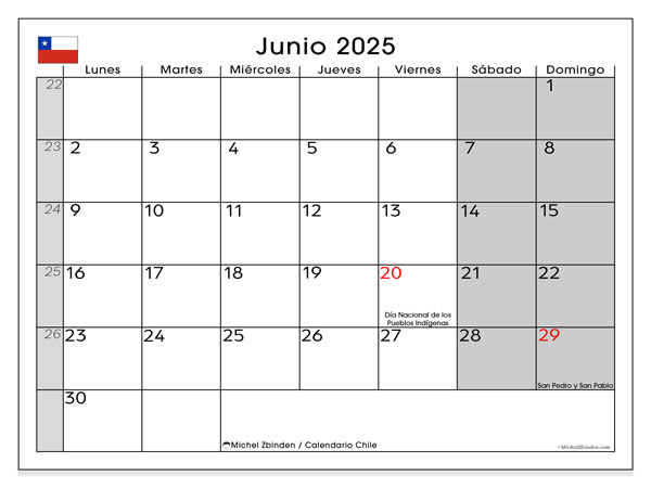Kalender til udskrivning, juni 2025, Chile (LD)