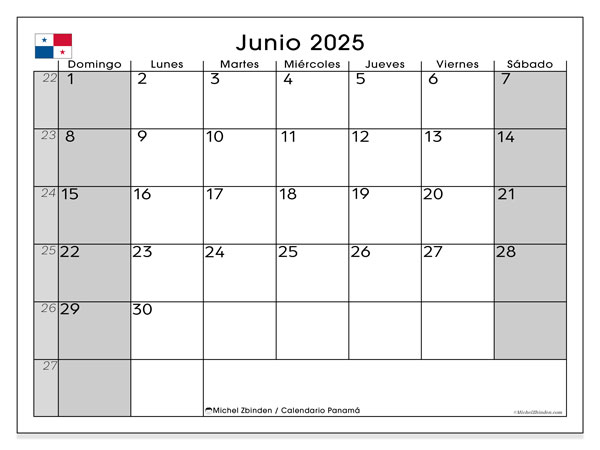 Calendario para imprimir, junio 2025, Panamá (DS)