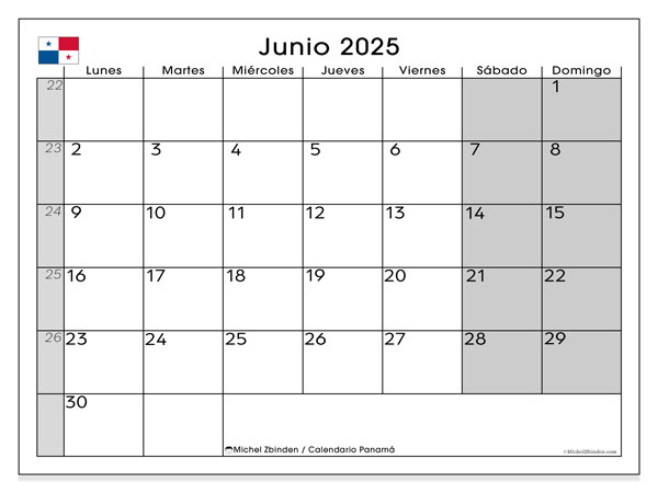 Calendario para imprimir, junio 2025, Panamá (LD)
