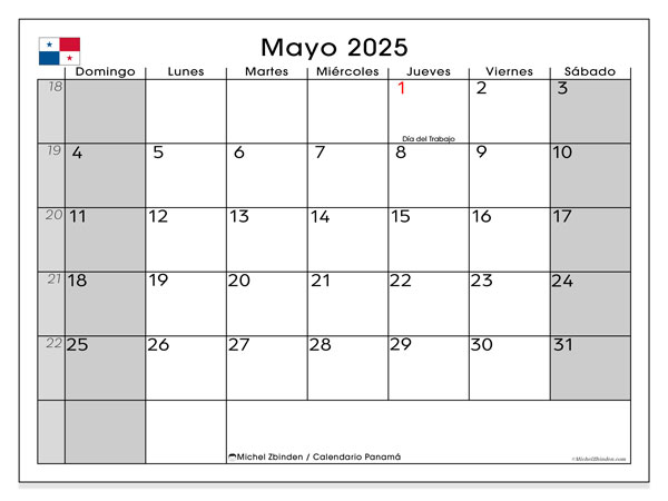 Calendario para imprimir, mayo 2025, Panamá (DS)