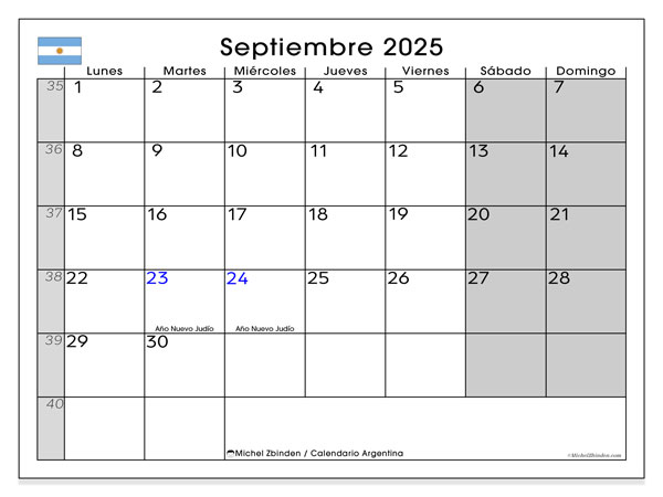 Kalendarz do druku, wrzesień 2025, Argentyna (LD)