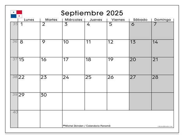 Calendario para imprimir, septiembre 2025, Panamá (LD)