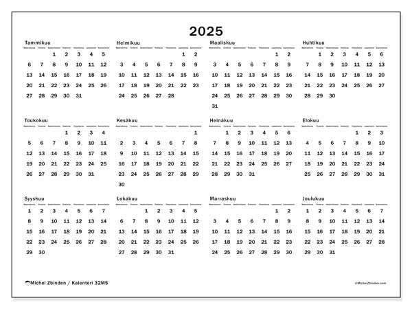 Tulostettava kalenteri, 2025, 32MS