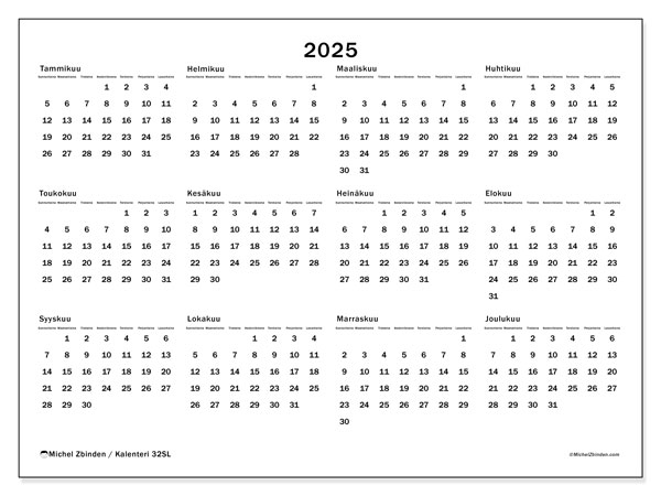 Tulostettava kalenteri, 2025, 32SL