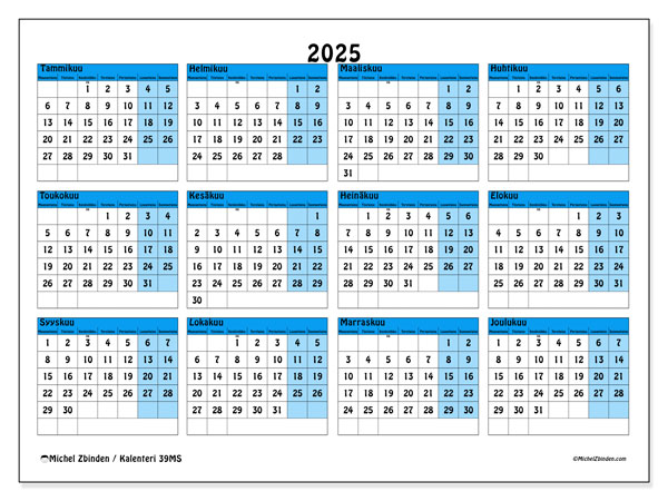 Tulostettava kalenteri, 2025, 39MS