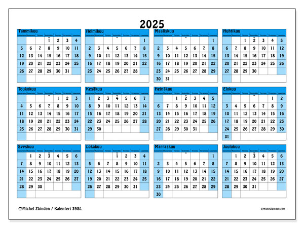 Tulostettava kalenteri, 2025, 39SL