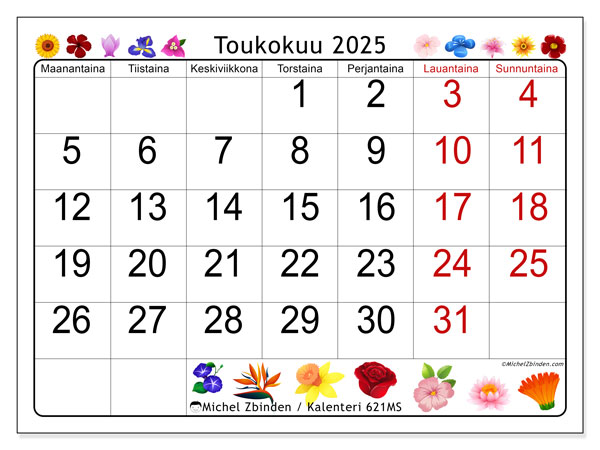 Tulostettava kalenteri, toukokuu 2025, 621MS