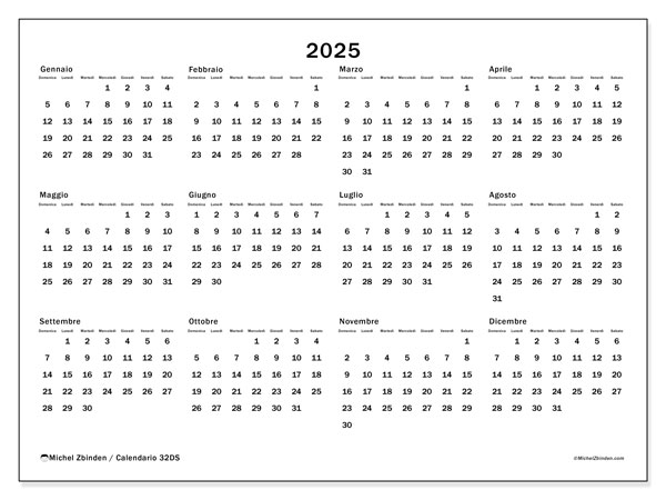 Calendario aprile 2025 “32”. Programma da stampare gratuito.. Da domenica a sabato
