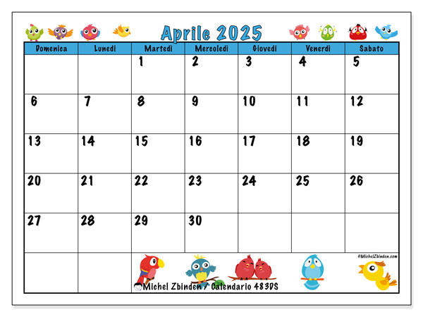 Calendario da stampare, aprile 2025, 483DS