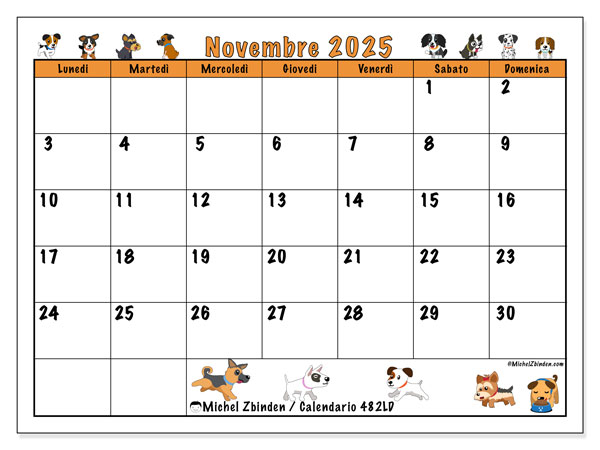 Calendario da stampare, novembre 2025, 482LD
