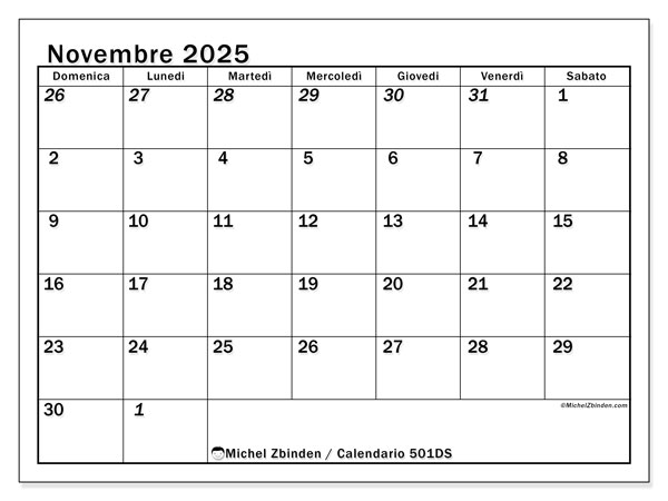 Calendario da stampare, novembre 2025, 501DS