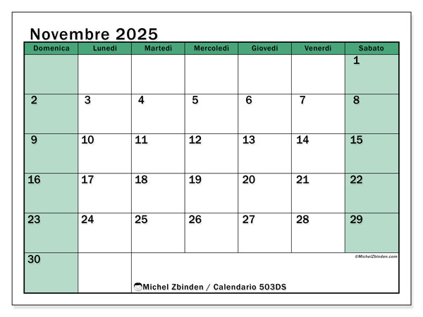 Calendario da stampare, novembre 2025, 503DS